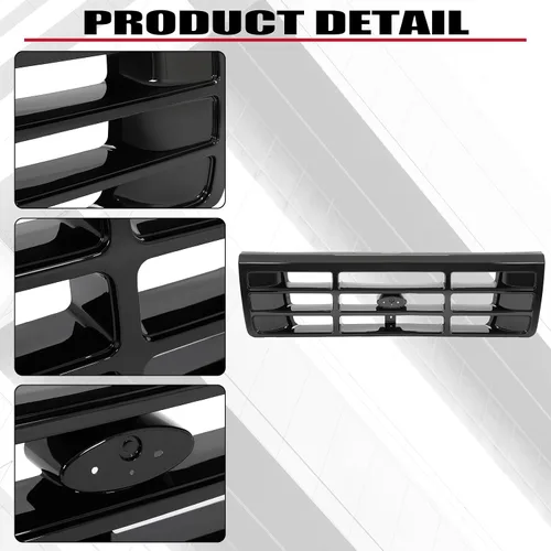 Miniatura 6 de HECASA Parrilla delantera compatible con Ford Bronco F-150 F-250 HD F-350 1992-1997 Reemplazo para FO1200172 F6TZ8200AAA 104-01450A Ensamblaje