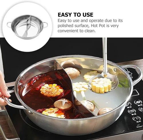 Miniatura 4 de Tofficu Olla caliente de acero inoxidable de 11.02 pulgadas con divisor de doble cara para inducción y estufa de gas, cocina para el hogar