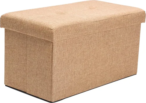 Simplify Otomana plegable de almacenamiento de lino sintético, doble, plegable, asiento acolchado copetudo, reposapiés, caja de juguetes, banco,