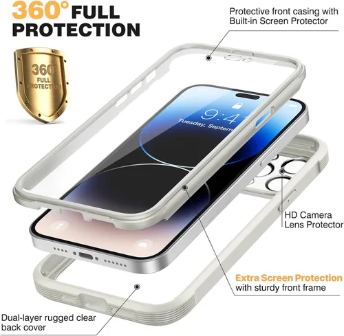 Miniatura 71 de Diaclara Funda diseñada para iPhone 16, mejorada [protección completa de la cámara], carcasa resistente de cuerpo completo con protector de pantalla