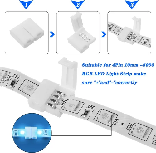 Miniatura 7 de Mudder Paquete de 30 conectores de luz LED RGB de 4 pines, extensión de adaptador sin soldadura de 0.394 pulgadas (0.394 in) compatible con tira LED