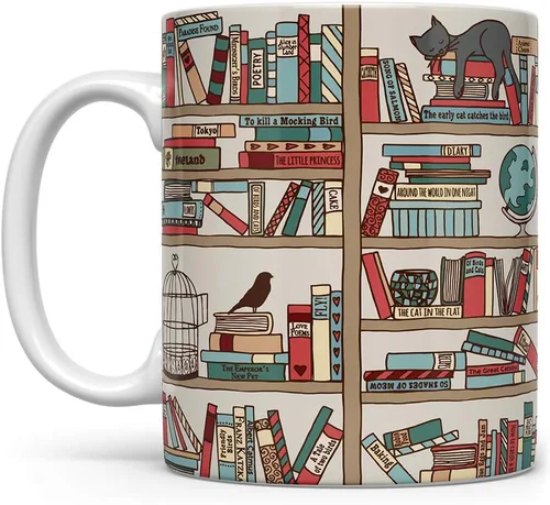 Taza de café para amantes de los libros Loftipop, regalos para bibliotecarios, amantes de los libros, bibliófilos, libros y gatos (325ml)