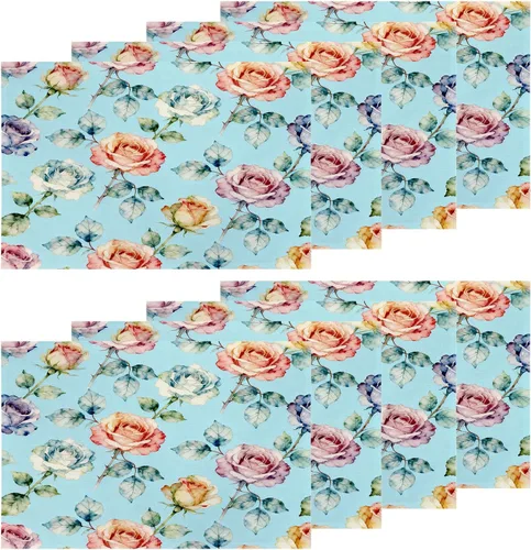 Miniatura 54 de Shrahala Hermosos manteles individuales de flores de rosas, hermosas flores, elegantes manteles de lino de arpillera lavable, aislamiento térmico