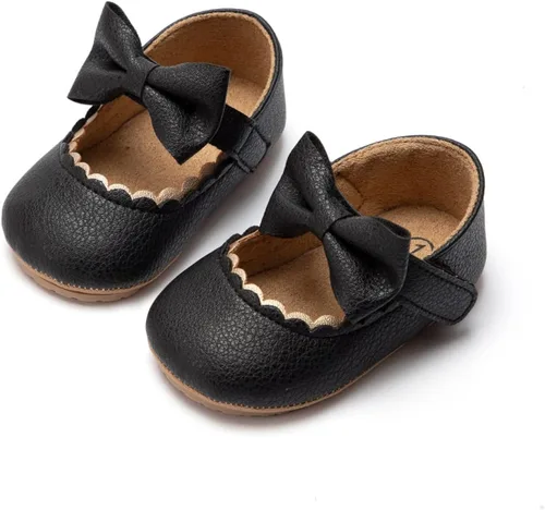 Oamico Mary Jane - Zapatos planos de goma antideslizantes con lazo para niñas y bebés, zapatos de vestir de princesa para recién nacidos