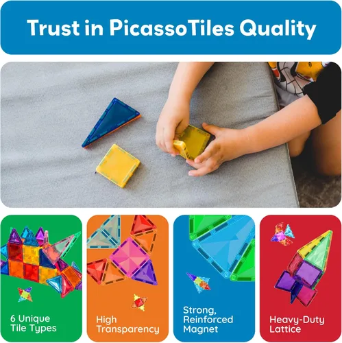 Miniatura 6 de PicassoTiles 120 piezas de fichas magnéticas de tamaño mini, juguetes magnéticos de la serie diamante, juego de bloques de construcción sensorial