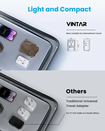Miniatura 6 de Kit de Adaptador de Viaje Universal, VINTAR PD Adaptador de Corriente Internacional de 35W con 3 Puertos USB (2 USB C) y 4 Salidas de CA, Conectores