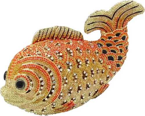 Boutique De FGG Bolsos de mano con diamantes de imitación de pescado para mujer, bolsos formales de noche, bolso de graduación, boda, fiesta, bolsa
