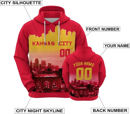 Miniatura 99 de Custom Football Hoodies City Night Skyline Personalized Sweatshirt Name Number Fan Gift Pullover for Men Women Youth