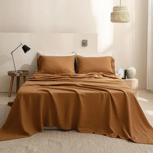 Miniatura 4 de Simple&Opulence Sábana encimera de lino francés, 100% lino natural con lavado a la piedra tamaño Queen (90 x 102 pulgadas), ultra suave, Óxido básico