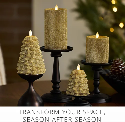 Miniatura 8 de Luminara Vela LED sin llama con rica purpurina dorada North Tree Pilar de Llama en Movimiento (3.3" x 4.3")
