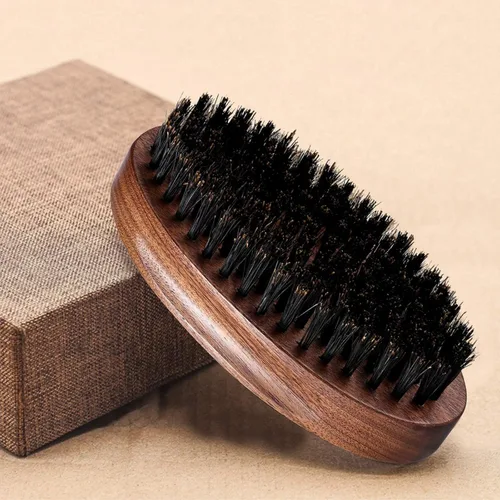 Miniatura 6 de Cepillo para barba de cerdas de jabalí para hombre, mango estilo nogal, cepillo alisador de barba, regalo para hombres, negro y marrón, pequeño
