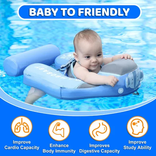 Miniatura 7 de Mambobaby Flotador de natación para bebé con toldo y cola, flotador de piscina infantil no inflable, flotador de natación para niños pequeños