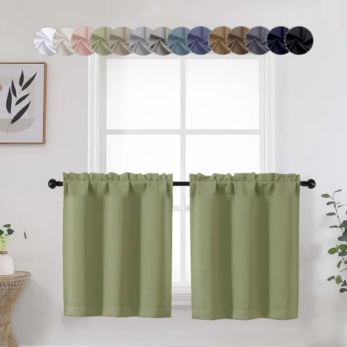 Miniatura 34 de Aqua Cafe - Juego de 2 paneles de cortinas opacas de 24 pulgadas de largo, con aislamiento térmico suave y sólido, para ventanas de baño, sótano