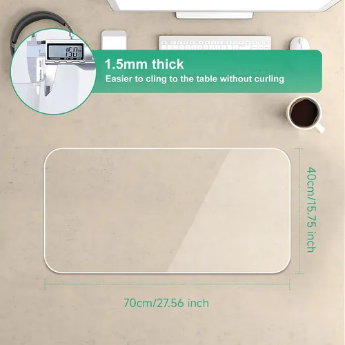 Miniatura 7 de NATRKE Vade de escritorio transparente grande, 27.6"x15.7" de plástico, protector de escritorio para computadora, tapete de PVC con bordes redondos