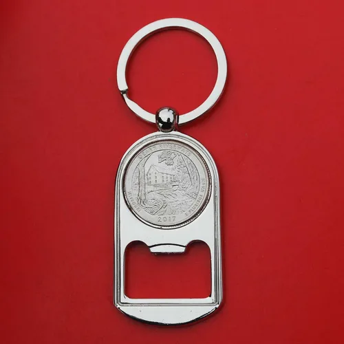 US 2017 Missouri Ozark National Scenic Riverways Quarter BU Uncirculated Coin Silver Tone Key Chain Ring Bottle Opener NEW - America the Beautiful