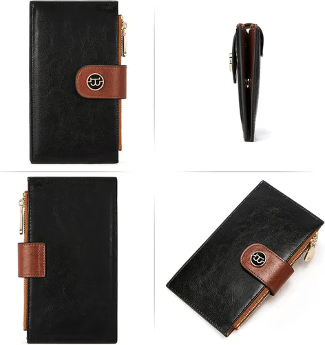 Miniatura 7 de BOSTANTEN Billeteras de cuero para mujer, con bloqueo RFID, delgado, plegable, tarjetero con bolsillo con cremallera
