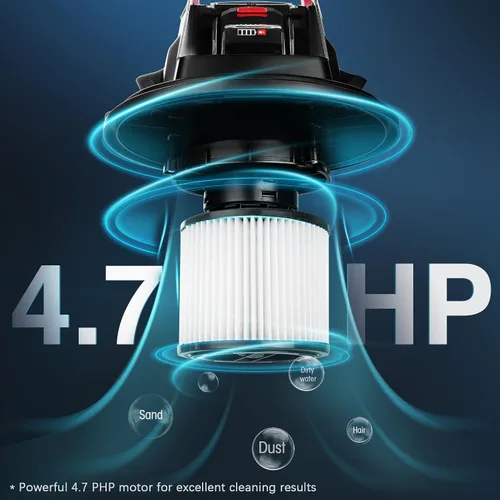 Miniatura 5 de Shop-Vac Aspiradora Inalámbrica Húmeda/Seca de 20V, 5 Galones, 4.7 CV Pico, Succión Fuerte de 10kPa y Soplador, Aspiradora de Taller Portátil