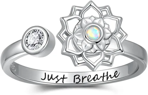 Miniatura 21 de Fidget Spinner Anxiety Rings for Women: Sterling Silver Lotus Moon Star Sunflower Ring Stress Relieving Calm Ring Jewelry Gifts for Daughter