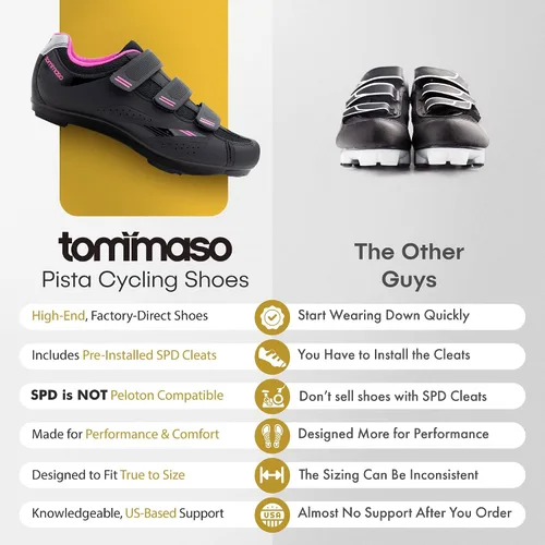 Miniatura 5 de Tommaso Pista Zapato de mujer para ciclismo interior, con taco compatible Look Delta, SPD, color negro, azul, rosa, blanco