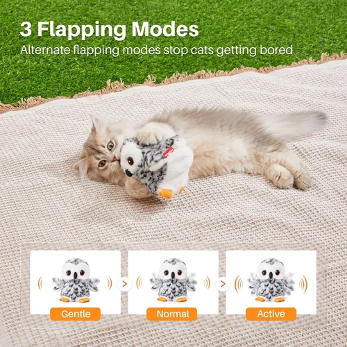 Miniatura 3 de Potaroma Juguetes para gatos con forma de búho que aletea (sin volar), chirrido de pájaro realista, juguete recargable para gatitos, juguete