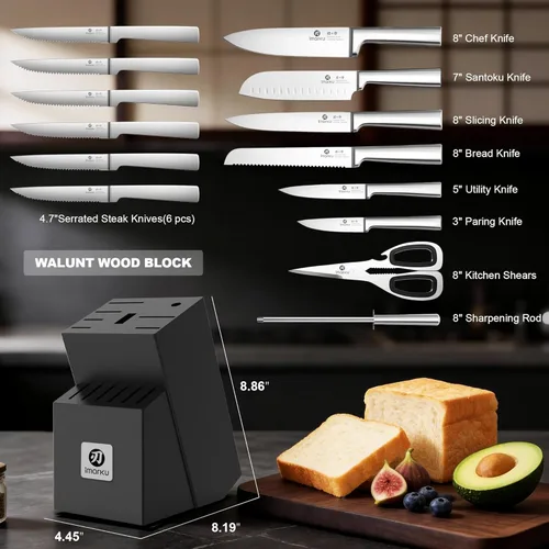 Miniatura 2 de imarku Juego de Cuchillos – Juego de 15 Cuchillos de Cocina Japoneses de Acero Inoxidable de Alto Carbono para Cocina, Apto para Lavavajillas, Ultra