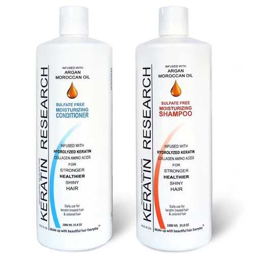 Champú y acondicionador sin sulfato, 2 botellas de 33.8 fl oz infundidas con aceite de argán marroquí, por Keratin Research champú post tratamiento