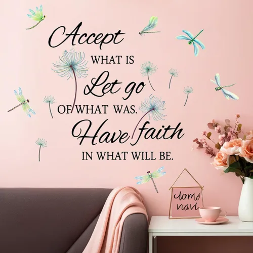 Miniatura 5 de Calcomanías de vinilo con frases inspiradoras extraíbles, de libélula y frases de pared, calcomanías de frases positivas para el hogar, dormitorio