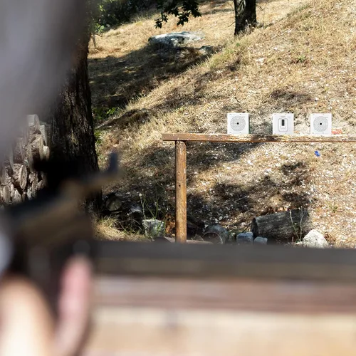 Miniatura 7 de Objetivos de Airsoft con atrapador, incluye 10/60 objetivos de papel reemplazables, objetivos de pistola BB portátiles para práctica de tiro