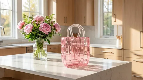 Jarrón de cristal rosa - Diseño elegante para decoración del hogar, ideal para exhibir flores y artículos decorativos, adornos y plantas