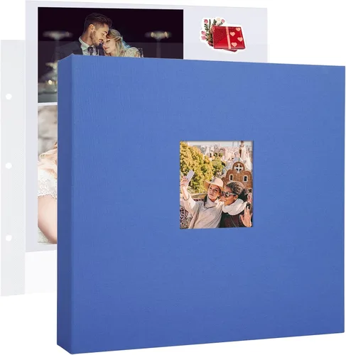Miniatura 9 de 1DOT2 Álbum de fotos de scrapbook DIY grande de 12 x 12 pulgadas con 3 anillos, diario con 30 fundas de plástico, 60 páginas y cubierta de papel