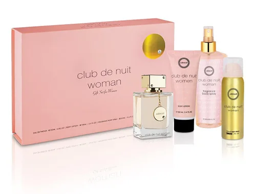 Club De Nuit by Armaf - Juego de regalo de 4 piezas de 3.6 onzas EDP en aerosol, loción corporal de 3.4 onzas, spray corporal de 1.7 onzas, niebla