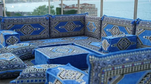 Miniatura 5 de arabicsofa Cojines de piso árabe en forma de U – Sofá tradicional Majlis con sofá otomano