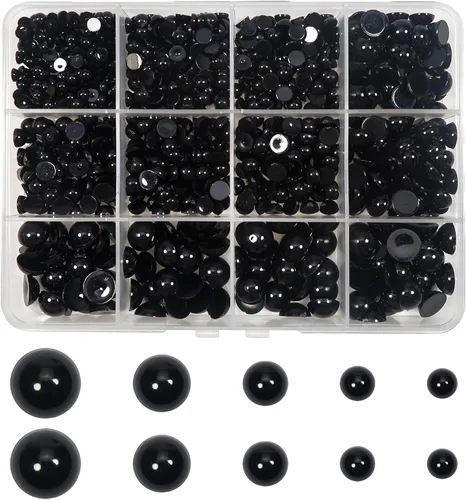 Miniatura 7 de TOAOB - 830 piezas redondas de plástico negro Amigurumis Eyes de 0.157 in, 0.197 in, 0.236 in, 0.315 in, 0.394 in, con parte trasera plana, cuentas