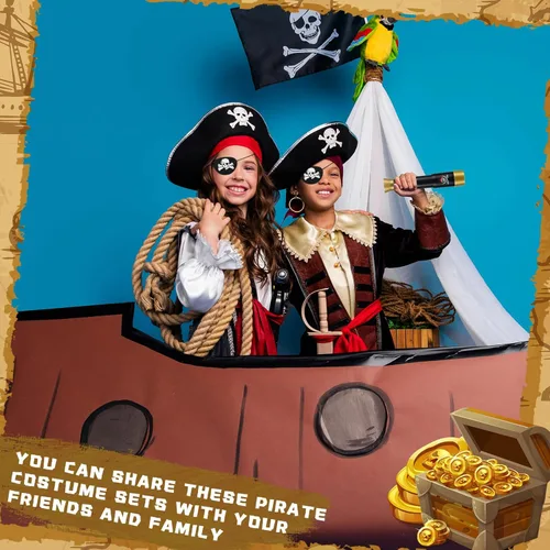 Miniatura 4 de Libima Juego de 24 accesorios para disfraz de pirata, parches de fieltro para los ojos y telescopios de plástico retráctiles para niños, recuerdos