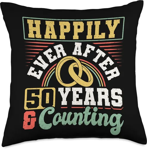 Miniatura 4 de Married Couples Matching Apparel JM0 50th Wedding Anniversary Happily Ever After 50 Years and Throw Pillow, 16x16, Multicolor