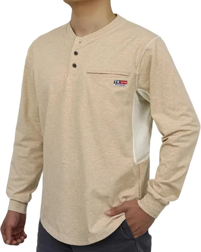 Miniatura 12 de BOCOMAL Camisas FR para verano, transpirable, diseño ventilado, 6 onzas, jaspeado, camiseta de manga larga, Henley, resistente al fuego, camisa