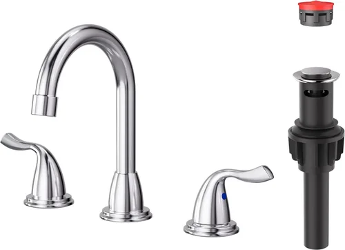 Miniatura 17 de Llave de Lavabo de Baño de 3 Agujeros de Níquel Cepillado, ARCORA - Grifo de Baño de 8 Pulgadas de Extensión, Llave de Baño de 2 Manijas con Drenaje