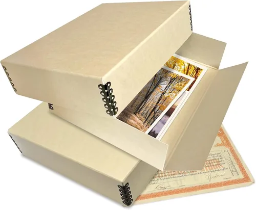 Miniatura 9 de Lineco, Caja de almacenamiento de museo de 9x12 pulgadas en color marrón, diseño frontal con caída. Sin ácidos con borde de metal. Preserva