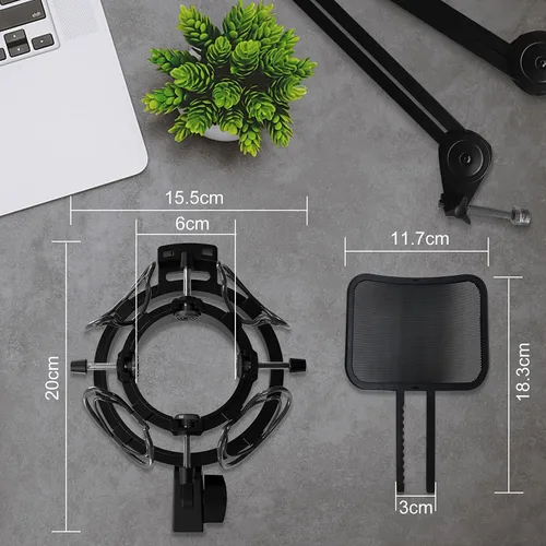 Miniatura 6 de Soporte universal para micrófono con filtro pop para todos los tamaños de micrófonos de 0.827 in-2.441 in, incluye soporte de micrófono Negro