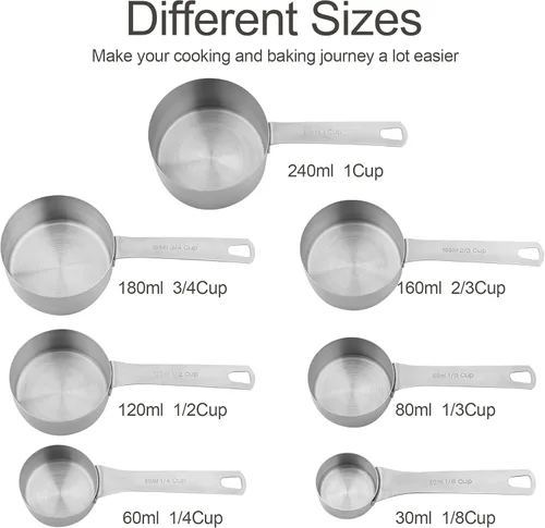 Miniatura 4 de Juego de tazas medidoras para herramientas de cocina y hornear, juego de tazas medidoras de acero inoxidable 18/8 (304), material de acero