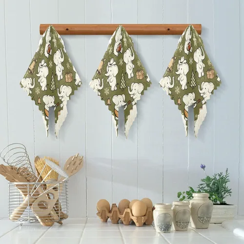 Miniatura 5 de Juego de 6 paños de cocina y paños de cocina retro con elefantes blancos y azules, juego de 6 paños de cocina decorativos para decoración de cocina