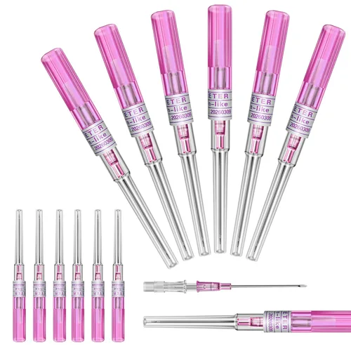 20G Agujas para piercing con catéter - 6 piezas de agujas para perforación, agujas huecas para catéter para oreja, nariz, ombligo, pezón, labio -