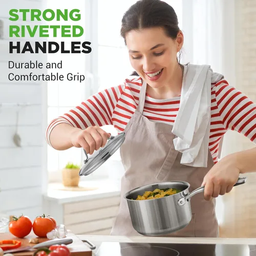 Miniatura 4 de NutriChef Olla de acero inoxidable de 2 cuartos de galón con tapa, cacerola resistente con asas ergonómicas, para todas las estufas