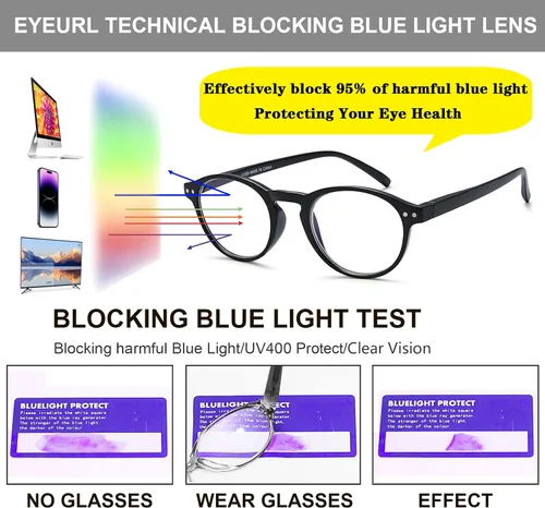 Miniatura 5 de EYEURL Paquete de 4 lentes de lectura redondos pequeños para mujeres y hombres, para colgar en el cuello, lentes TR90 con bloqueo de luz azul