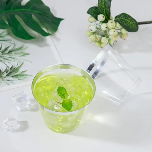 Miniatura 6 de WELLIFE 120 vasos de plástico desechables plateados, vasos de plástico transparente de 9 onzas, vasos de vino desechables para fiestas H-Llanta
