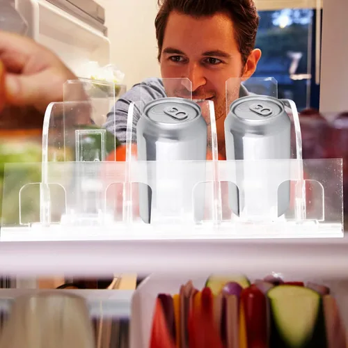 Miniatura 3 de BESTonZON Organizador de bebidas para nevera, estante de soda autoempujable, organizador de latas de bebidas, empujador de bebidas, organizador