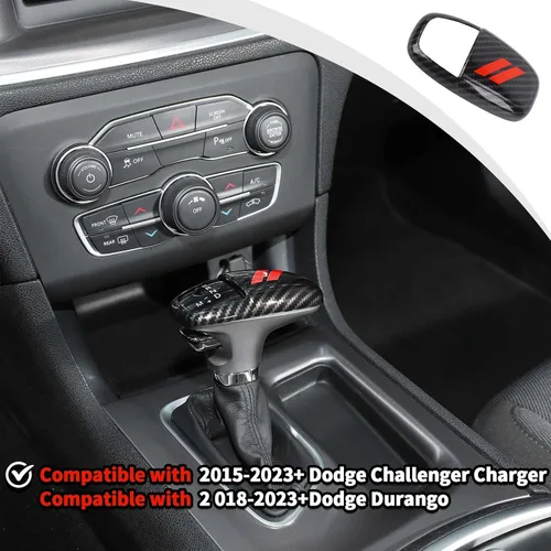 Miniatura 3 de JWWY Pomos de palanca de cambios para Dodge Challenger Charger 2015-2025+ Durango 2018-2025, accesorios interiores, fibra de carbono roja Rojo