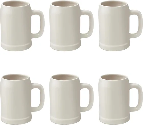 Miniatura 9 de DISCOUNT PROMOS Taza de cerámica para cerveza, 28 onzas, juego de 6, paquete a granel, ideal para Octoberfest, pub, restaurante y más, color beige