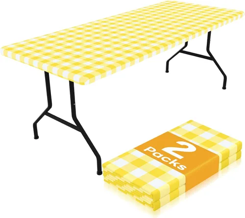 Miniatura 17 de Smiry Mantel de Mesa de Picnic Paquete de 2, Manteles Ajustables Elásticos Impermeables para Mesas Rectangulares de 18 x 72 pulgadas, Mantel