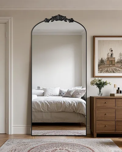 Miniatura 14 de Antok Espejo arqueado de longitud completa, espejo de piso de 71 x 28 pulgadas con tallado, espejos de cuerpo completo para decoración del hogar